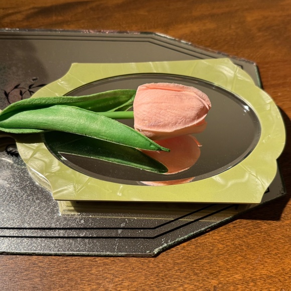 Vintage Art Deco 3pc Vanity Set Green Celluloid Mirror Tray & Unused Brush 1930s - Picture 5 of 12